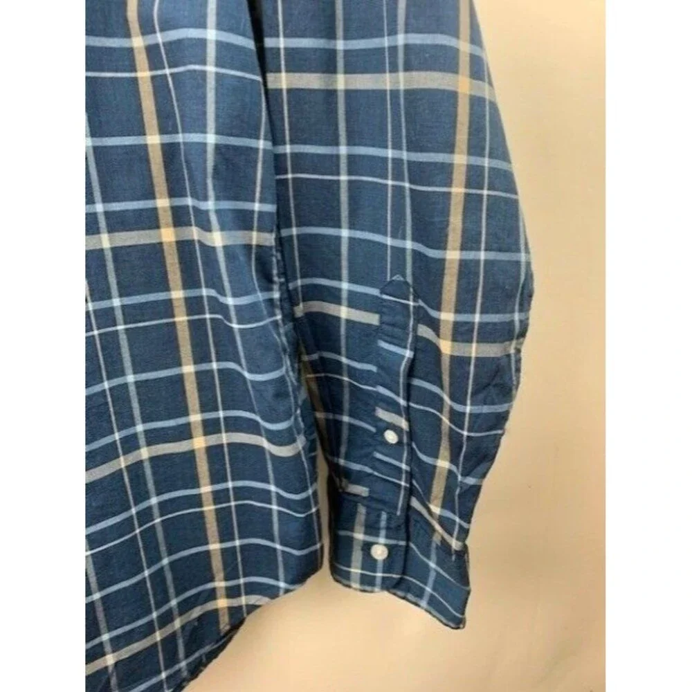 J Crew Mercantile Flex Mens Shirt Size L Blue Plaid Long Sleeve